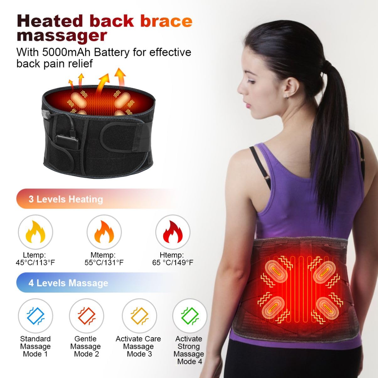 6xigouma cordless heating pad back massager brace XL shown with battery dock for long-lasting use