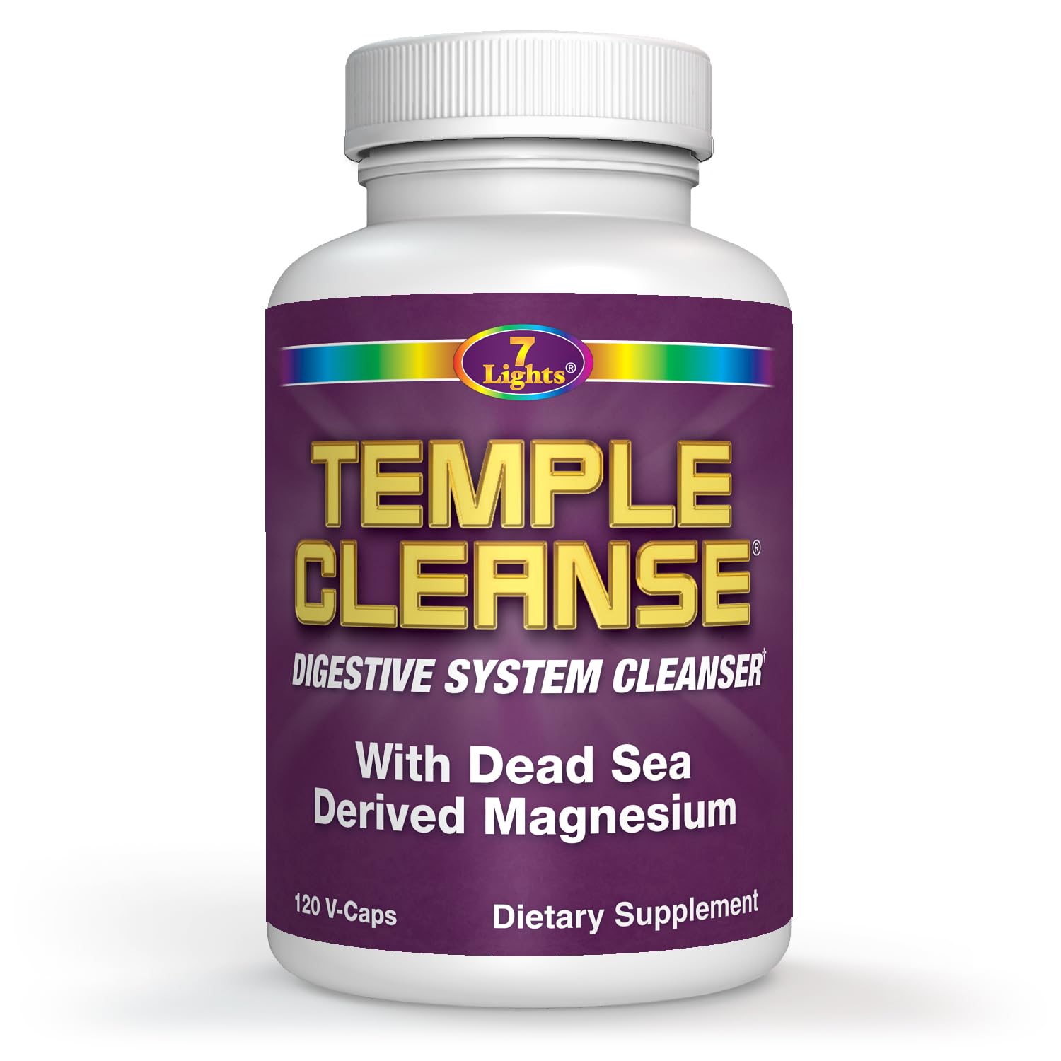 Temple Cleanse bottle front view for convenient digestive support by 7 Lights.