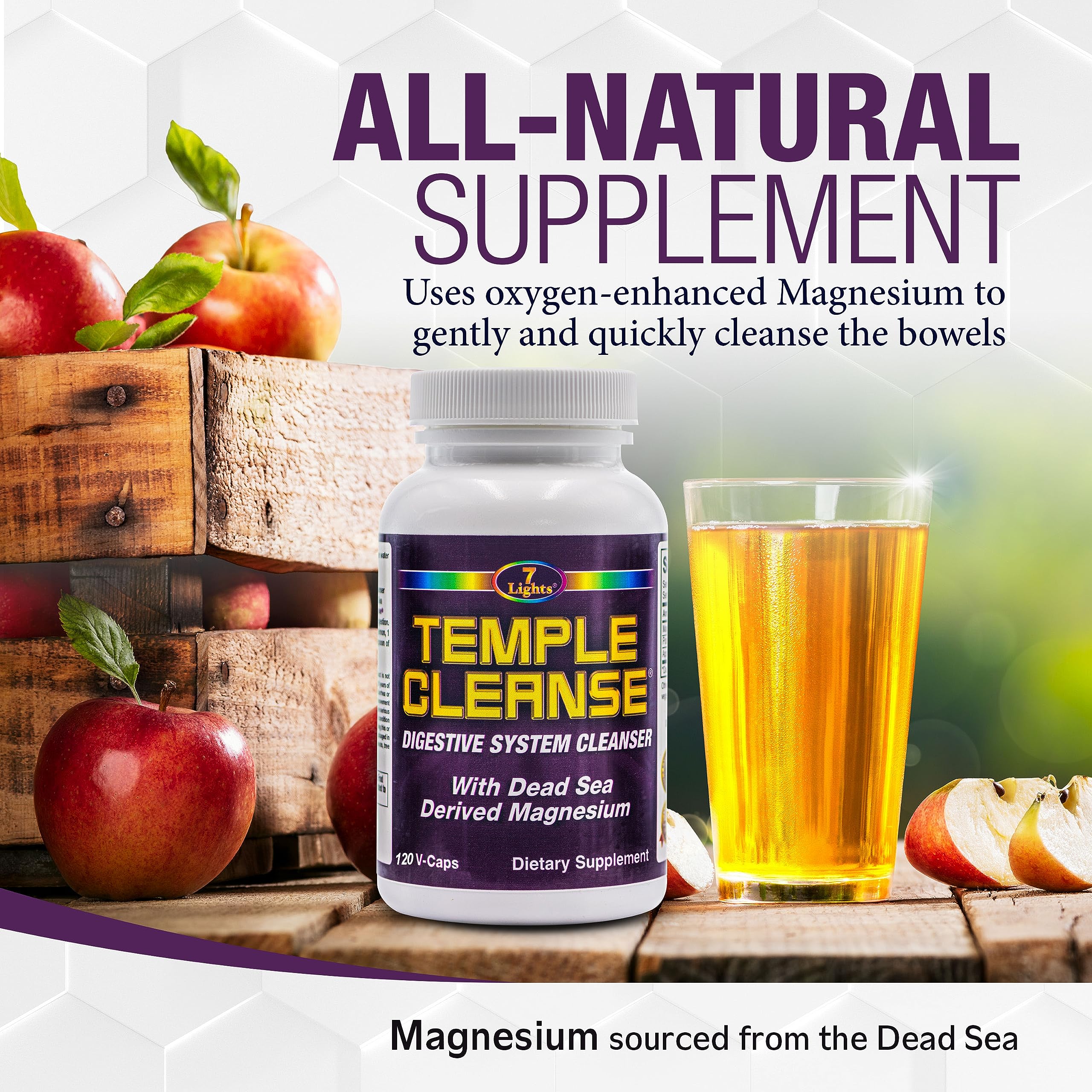 Temple Cleanse bottle label closeup highlighting Dead Sea magnesium details.