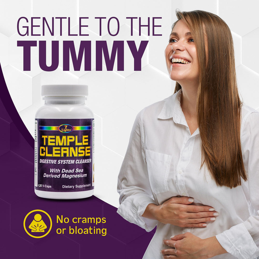 Temple Cleanse capsules packaging showing vegan gluten-free formula.