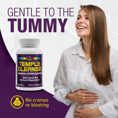 Temple Cleanse capsules packaging showing vegan gluten-free formula.