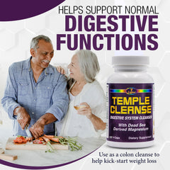 Temple Cleanse Dead Sea magnesium illustration emphasizing gentle digestive support.