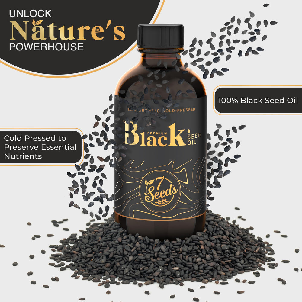 7 Seeds Black Seed Oil drops on spoon for easy daily use