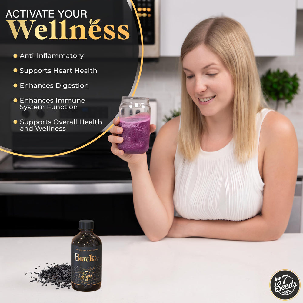 7 Seeds Black Seed Oil for hair care stimulates shine and manageability