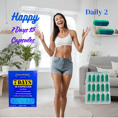 Pouring capsules from 7Days Hemorrhoid Detox Formula for easy daily intake.