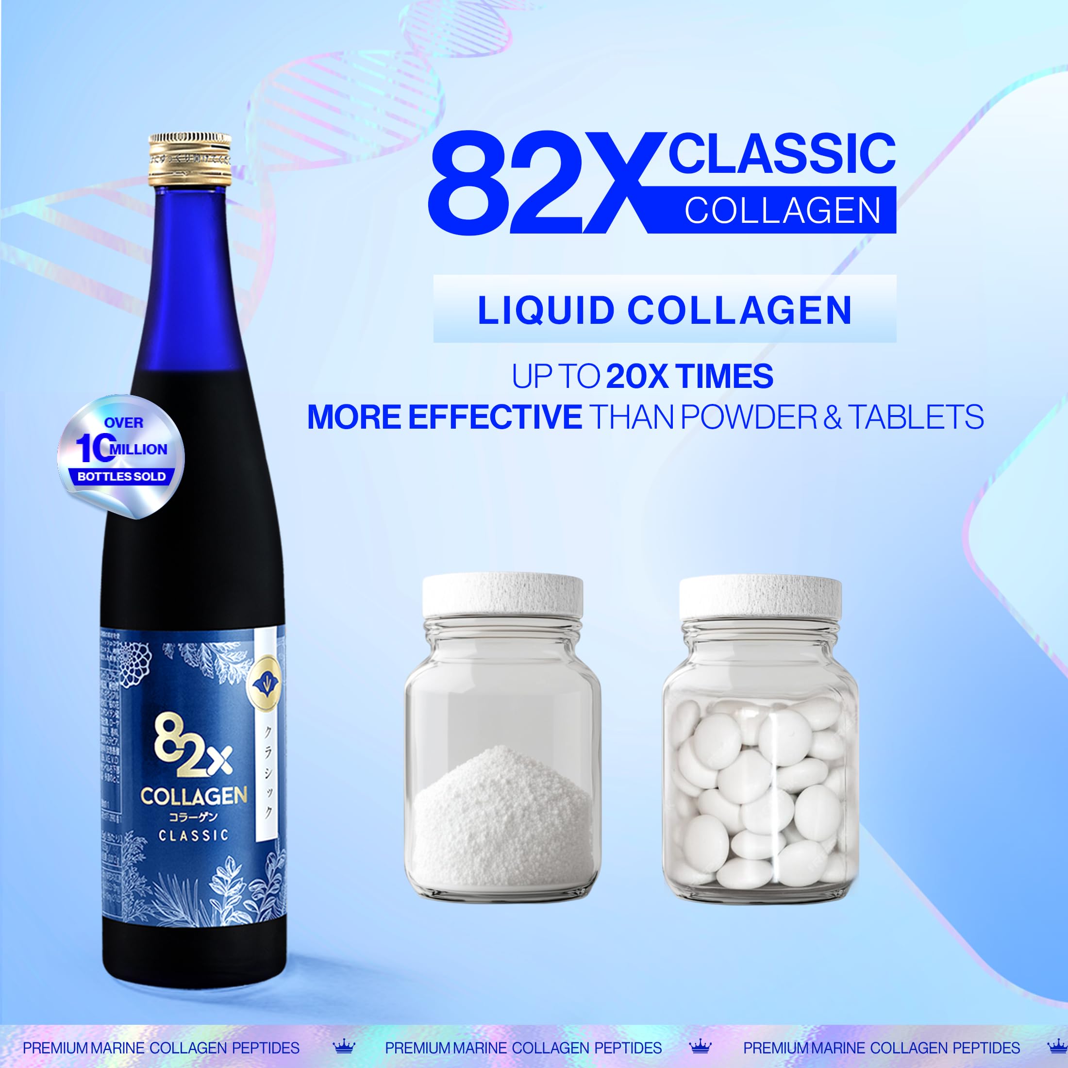 Close-up of GMP-certified 82X Classic Collagen packaging.