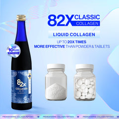Close-up of GMP-certified 82X Classic Collagen packaging.