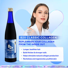 Pouring 82X Classic Collagen liquid to support hair and nails.