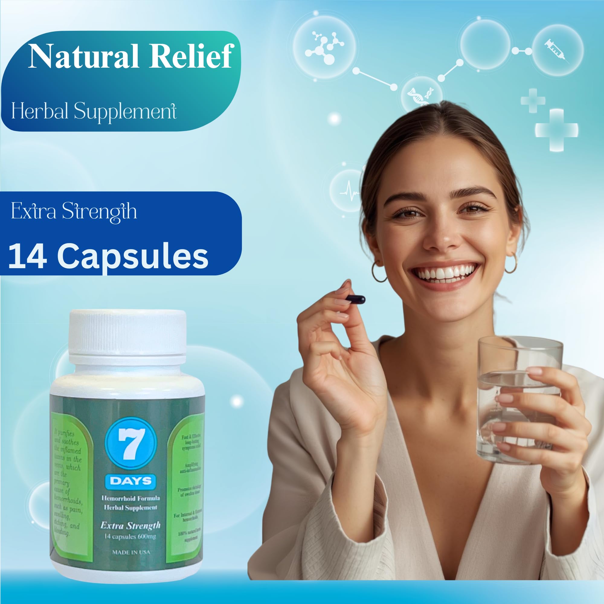 Label detail of 861 Herbs 7 Days Hemorrhoid Supplement highlighting herbal blend.