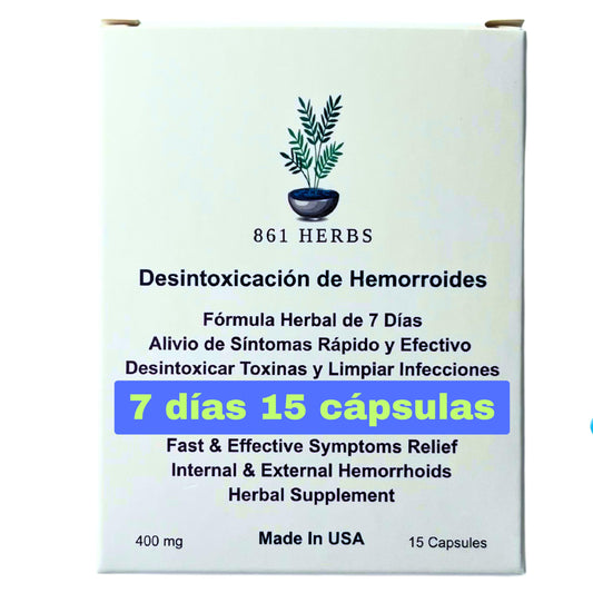 861 HERBS HemorrDetox bottle and capsules for natural hemorrhoid support