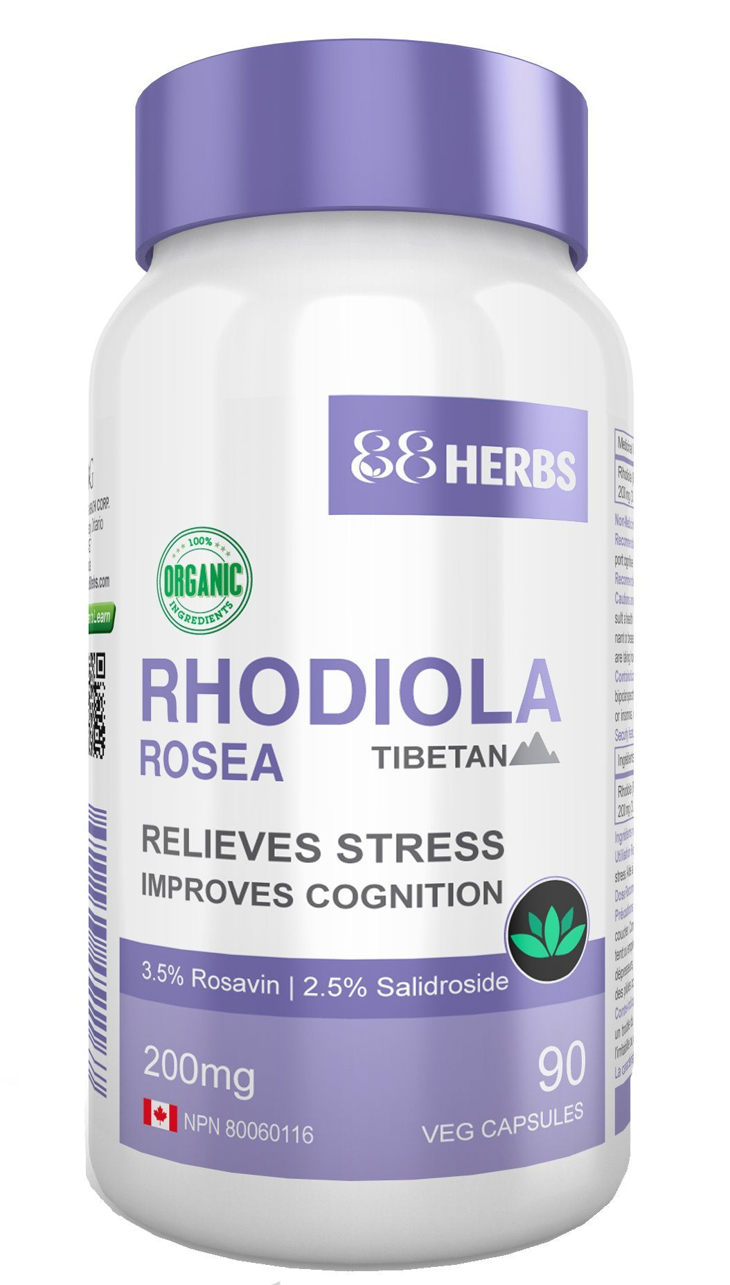 88herbs Rhodiola Rosea bottle front showing premium Tibetan formula and packaging