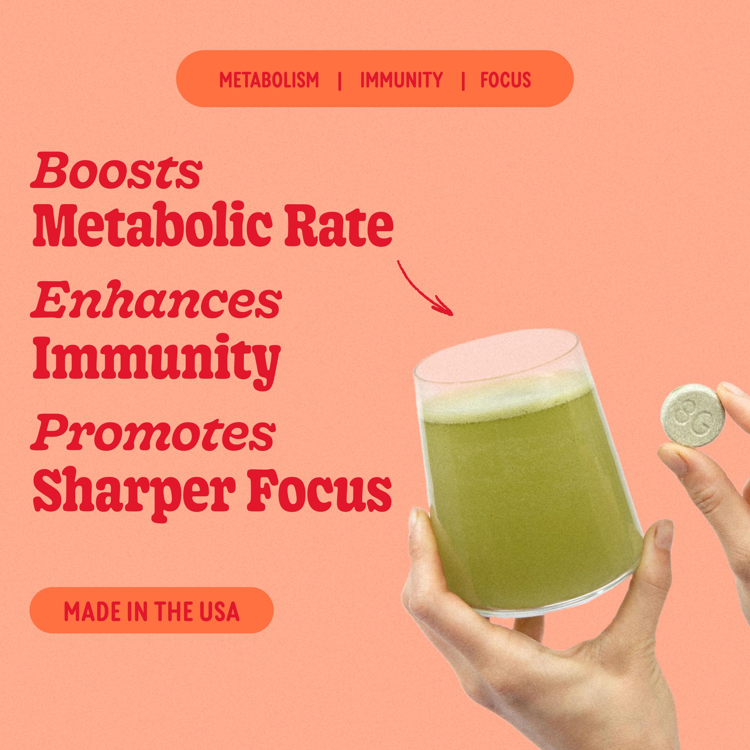 8Greens bottle dispensing tablets for on-the-go wellness.