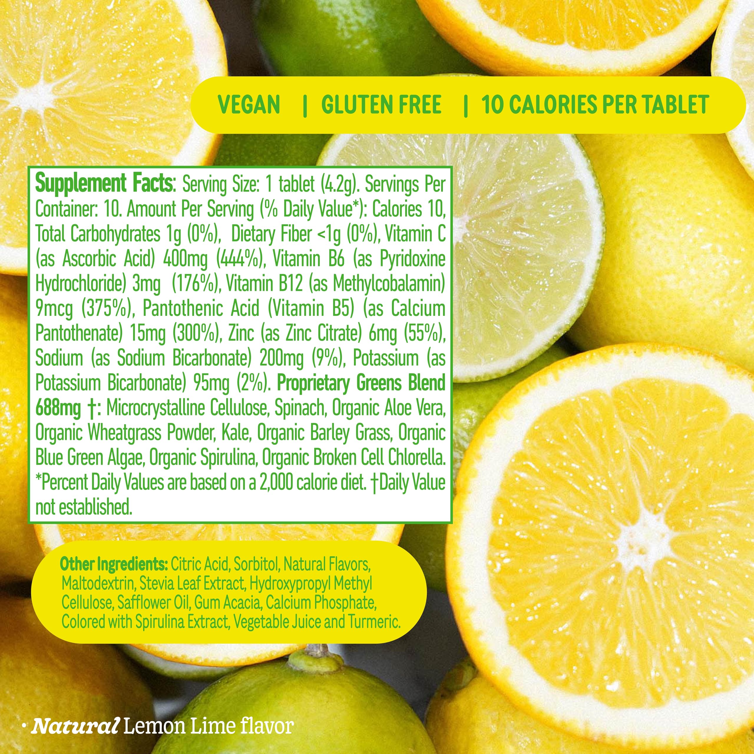 8Greens bottle label closeup highlighting greens blend and ingredients.
