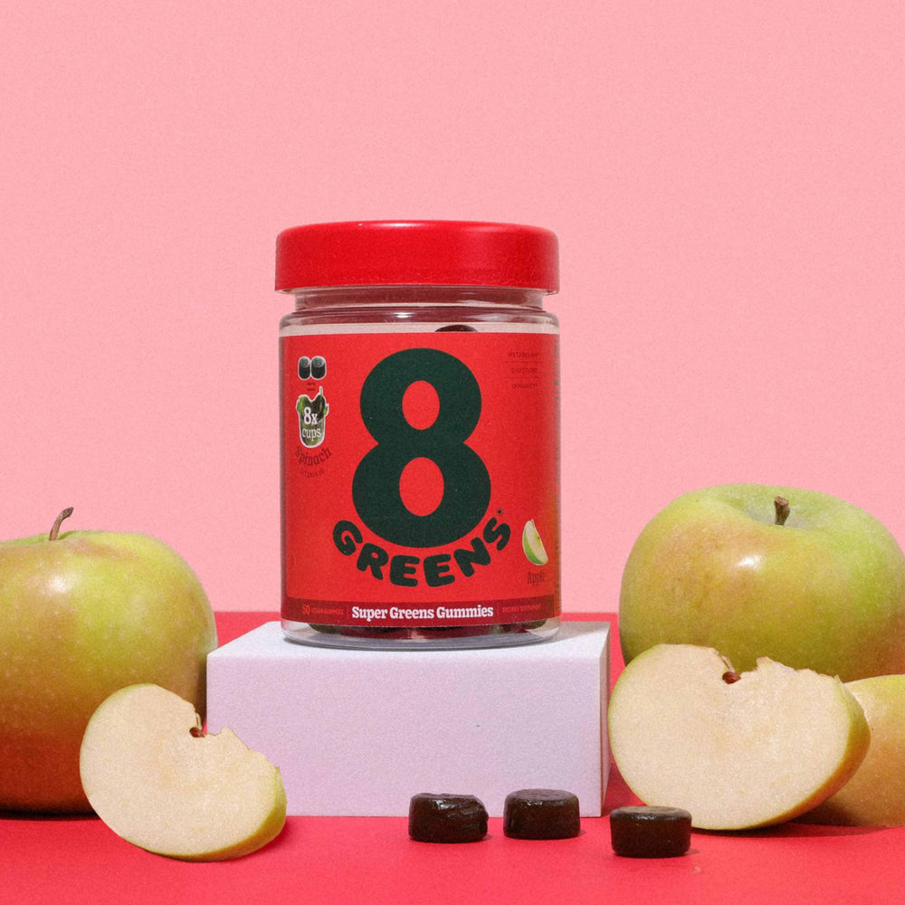 On-the-go serving of 8Greens gummies for busy lifestyles.