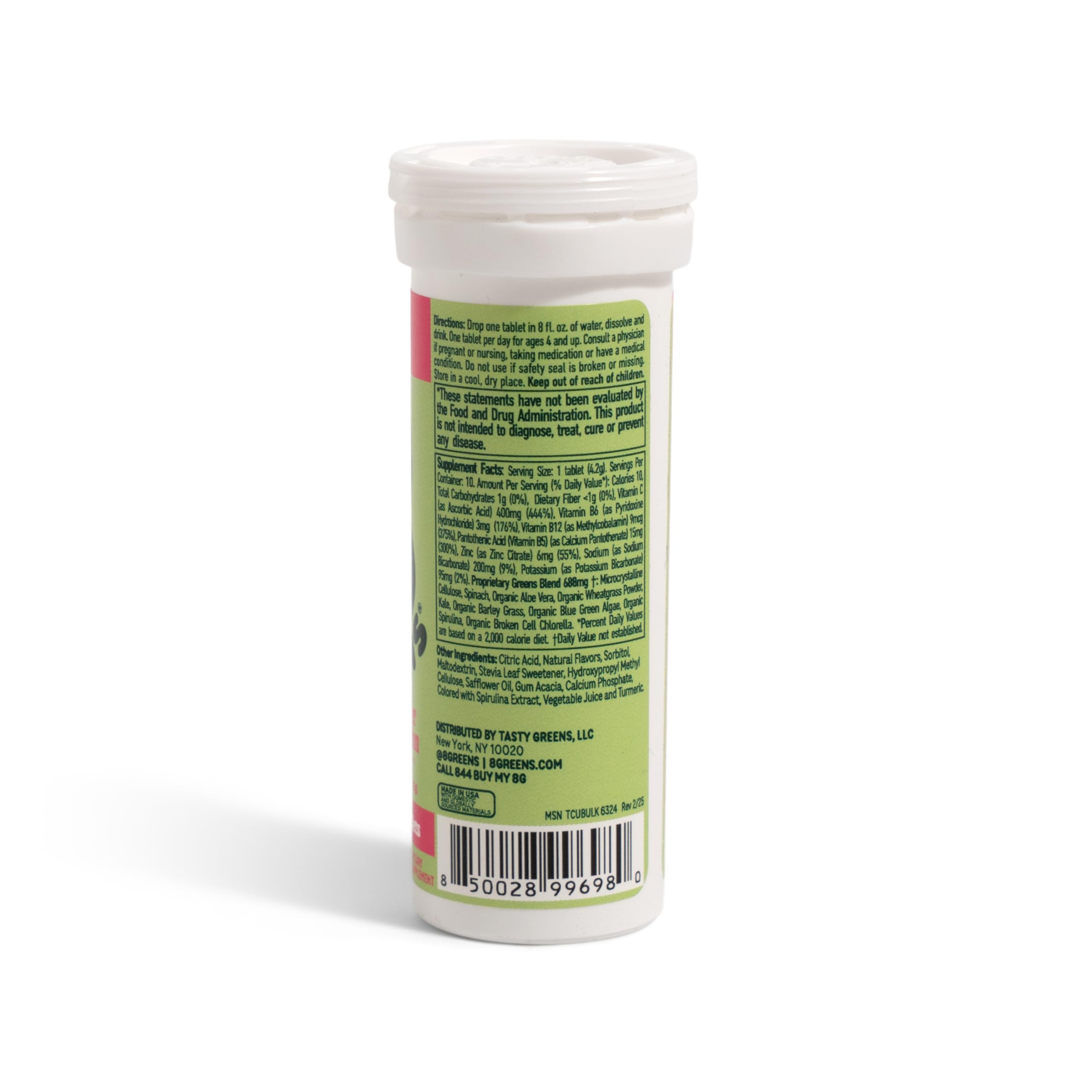 Packaging shows organic greens from 8Greens.