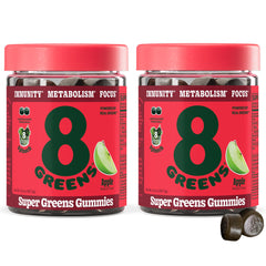 8Greens Supergreens Gummies bottle with apple flavor promotes daily wellness on the go.