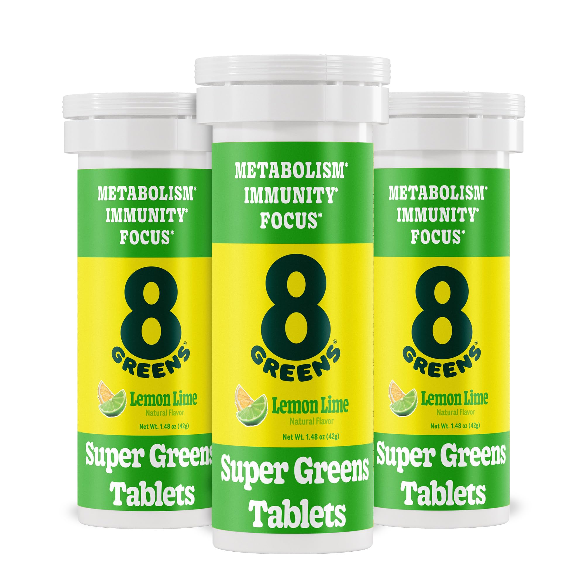 8Greens Supergreens tablets bottle front view, convenient daily greens source.