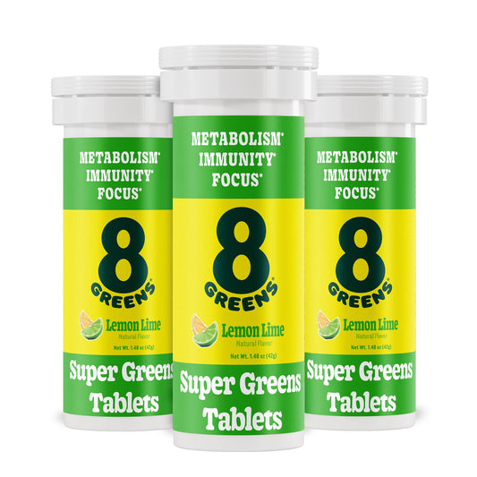 8Greens Supergreens tablets bottle front view, convenient daily greens source.