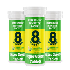 8Greens Supergreens tablets bottle front view, convenient daily greens source.