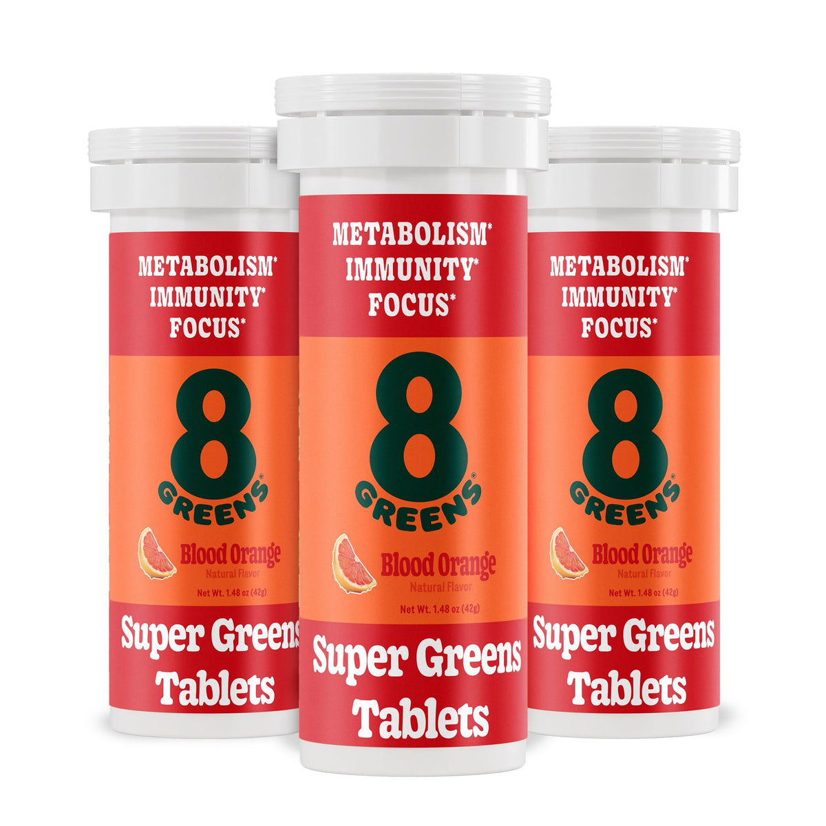 8Greens Supergreens tablets front view for daily greens and energy support.