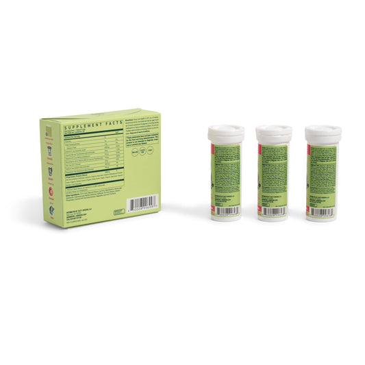 Close-up of 8Greens tablets highlighting fruity flavors.