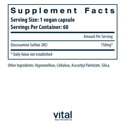 Close-up of Vital Nutrients vegan glucosamine sulfate capsules for cartilage comfort