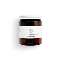A M Premium Organic Moringa capsules bottle for convenient daily supplementation.