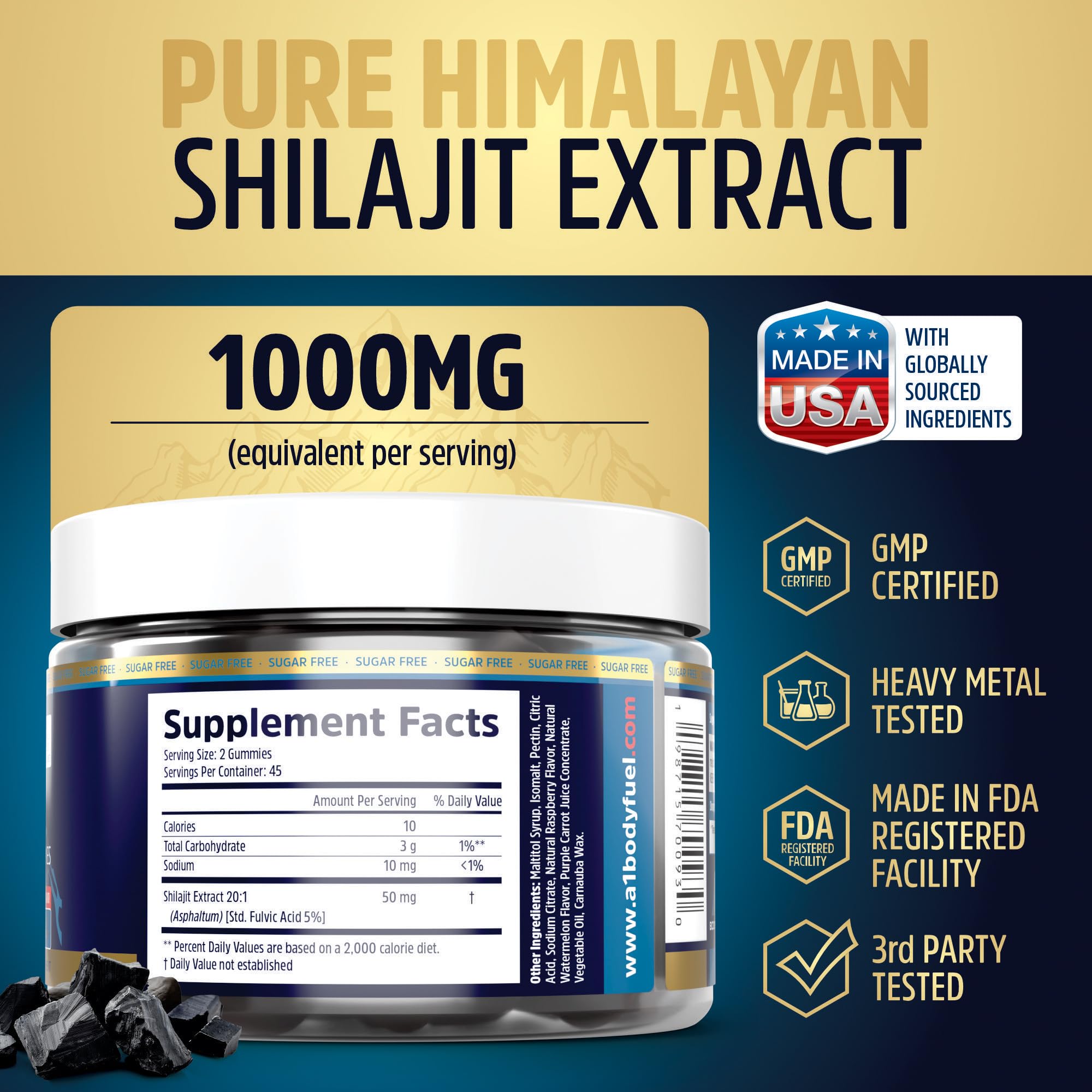 A1 Body Fuel Gummies ingredients-list close-up for vegan, sugar-free formula