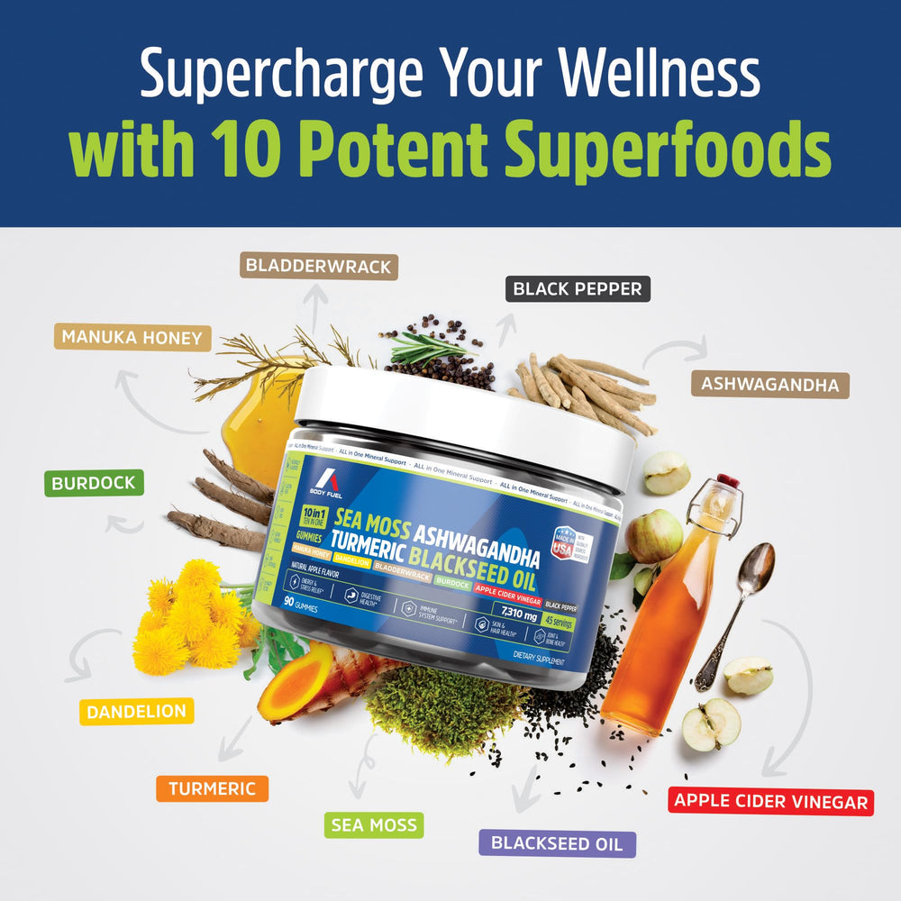 A1 Body Fuel Sea Moss Gummies with apple cider vinegar – digestive wellness on demand.