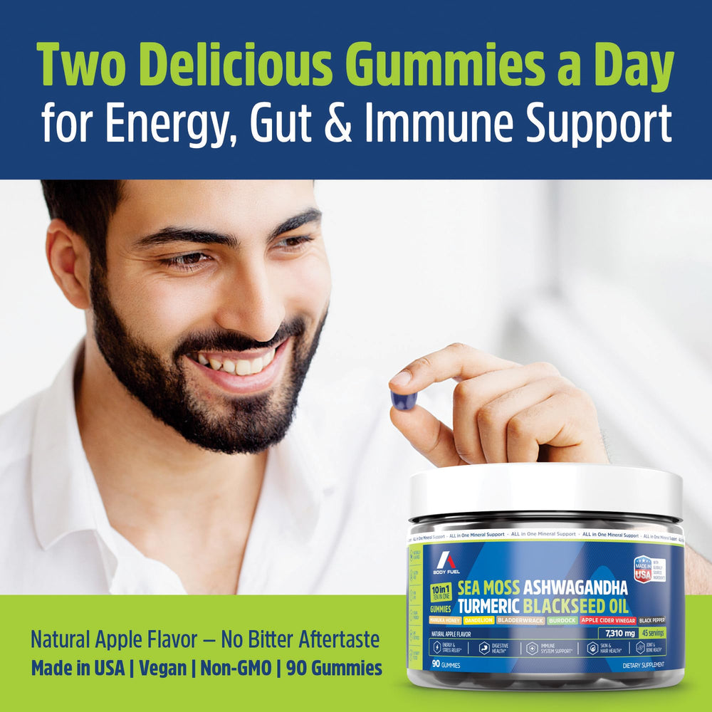 A1 Body Fuel Sea Moss Gummies USA-made quality manufacturing label.