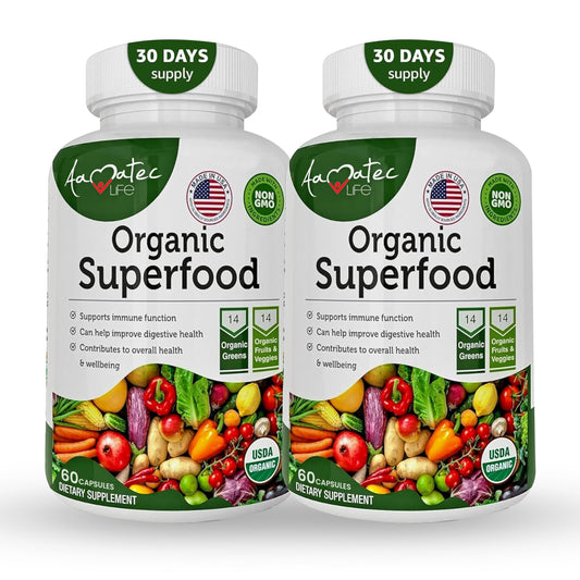 AAMATEC LIFE Organic Superfood Greens bottle for daily greens and vegetables
