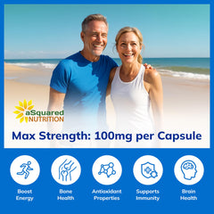 aSquared Nutrition DHEA 100mg bottle beside a brain illustration signaling cognitive support