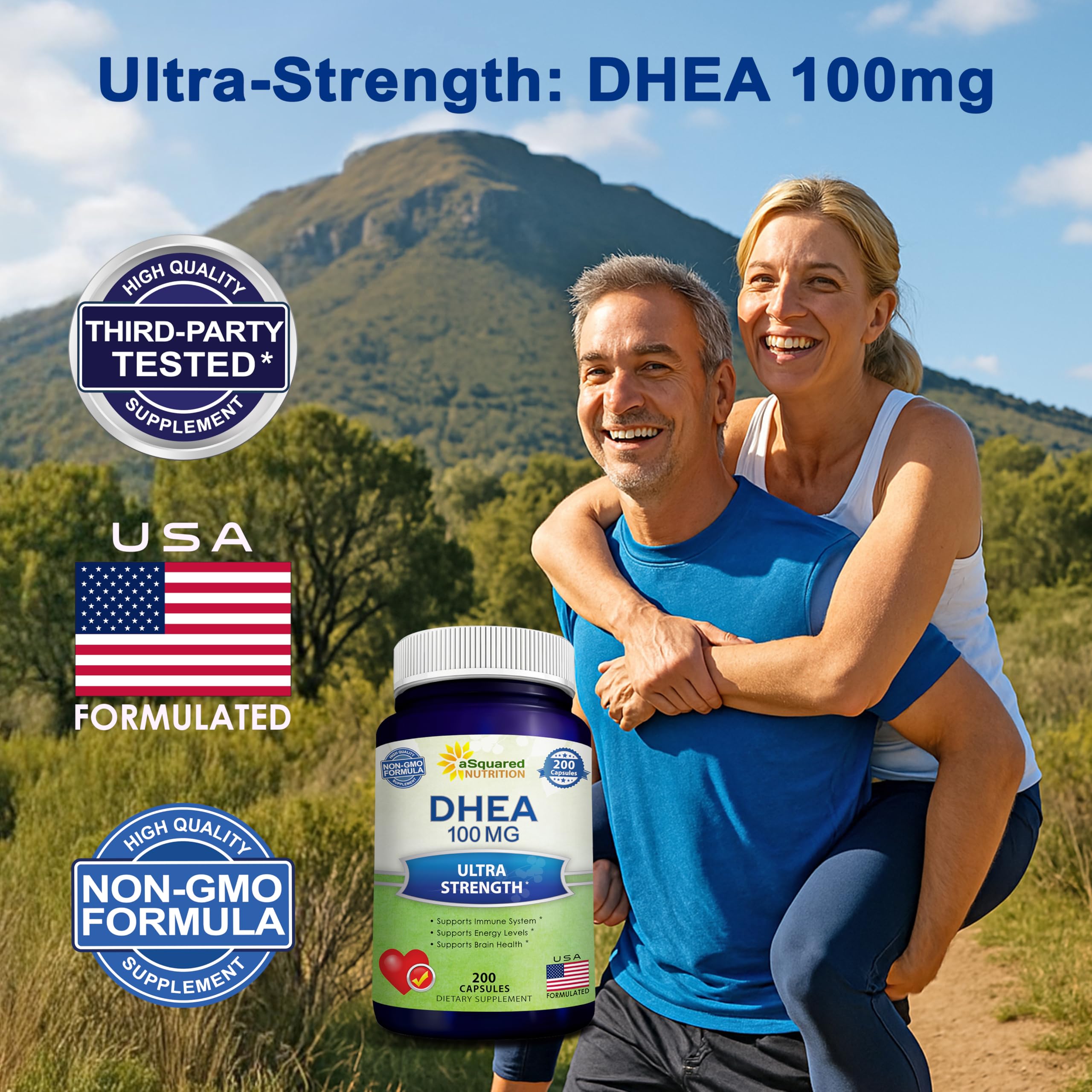 aSquared Nutrition DHEA 100mg capsules close-up showing potent daily dose