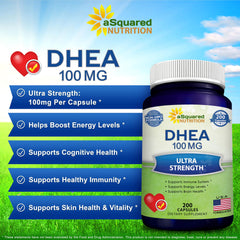 aSquared Nutrition DHEA label close-up indicating GMP quality and third-party testing