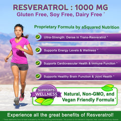 aSquared Nutrition Resveratrol bottle being poured to illustrate daily capsule use.