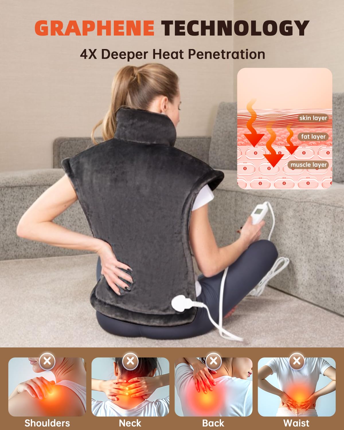 AASSOO graphene heating pad extra-large coverage for full upper body warmth and comfort