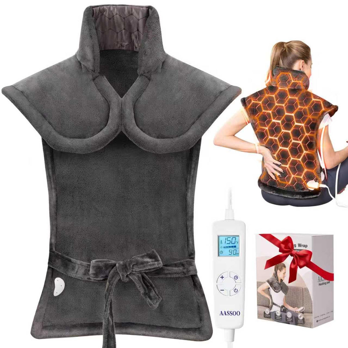 AASSOO graphene heating pad neck-shoulders-back: deep, even warmth for muscle relaxation