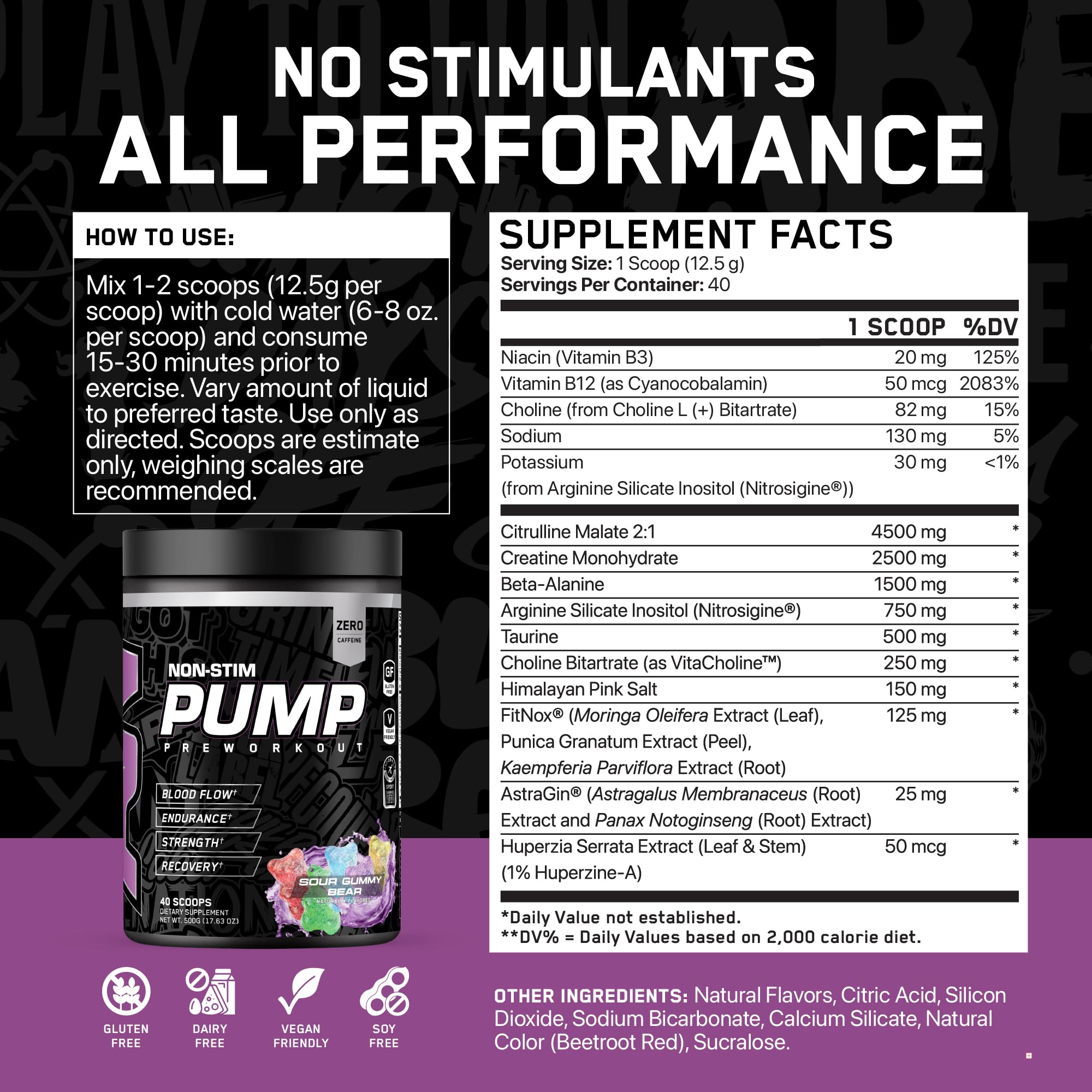 ABE All Black Everything label close-up showing creatine and citrulline blend for pumps.