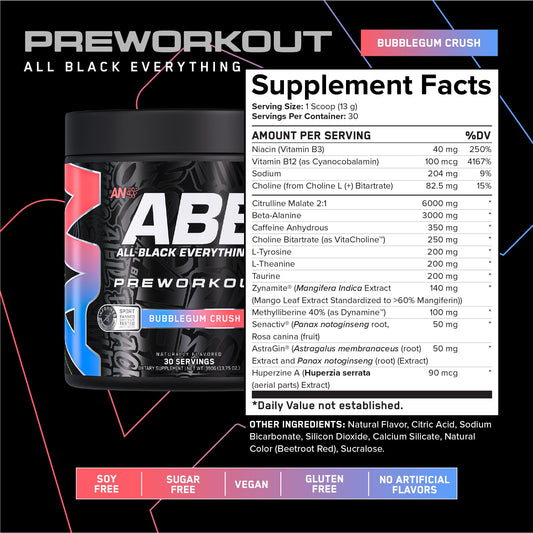 ABE All Black Everything powder poured into glass shows quick mix and clean energy boost.