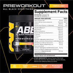 ABE All Black Everything powder tub back showing nutrition panel for informed energy support