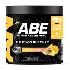 ABE All Black Everything powder tub front with bold branding for an energizing pre-workout ritual