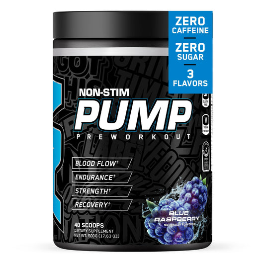 ABE Pump All Black Everything tub shows caffeine-free energy support for workouts.