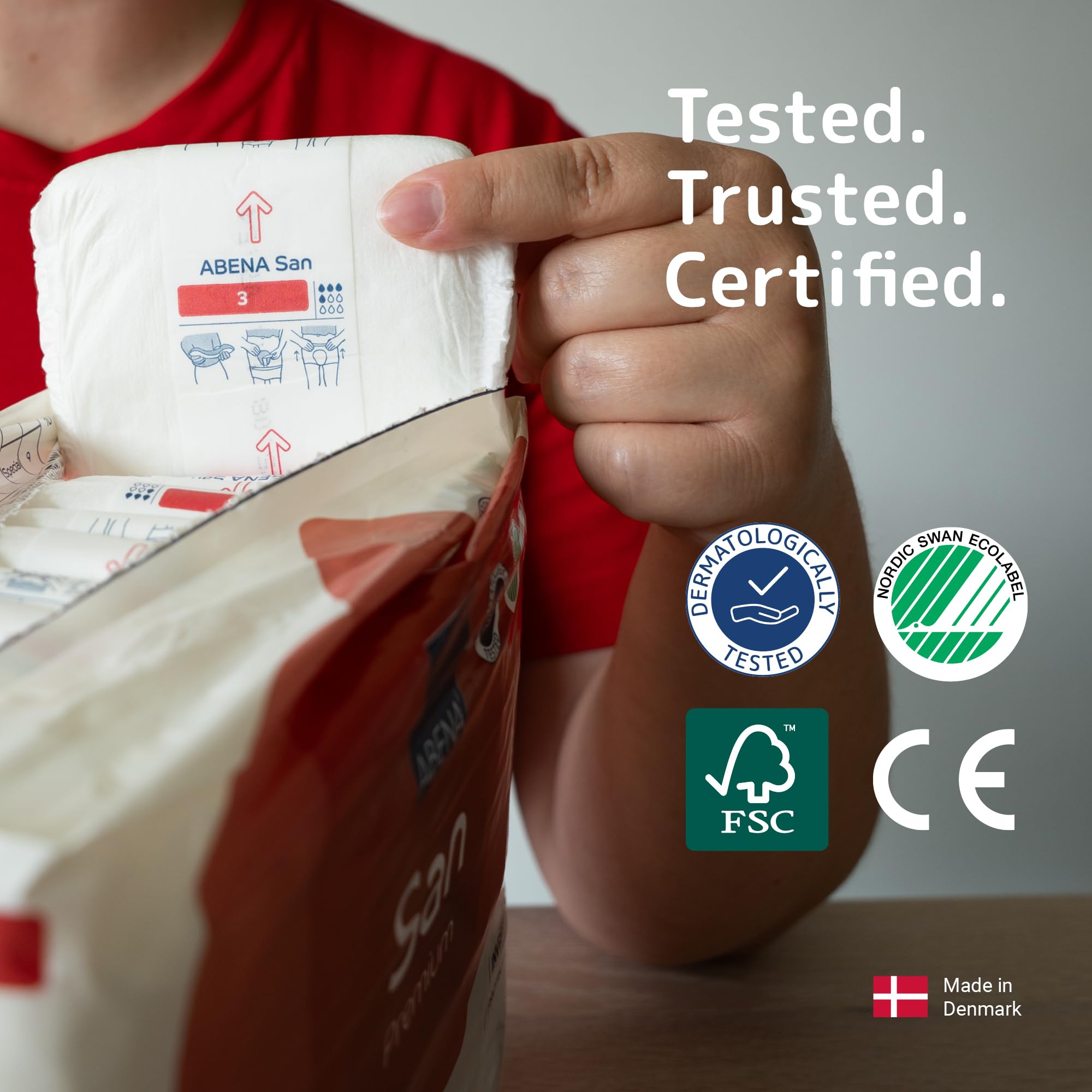 Abena San Premium Pad certified free of chemicals.