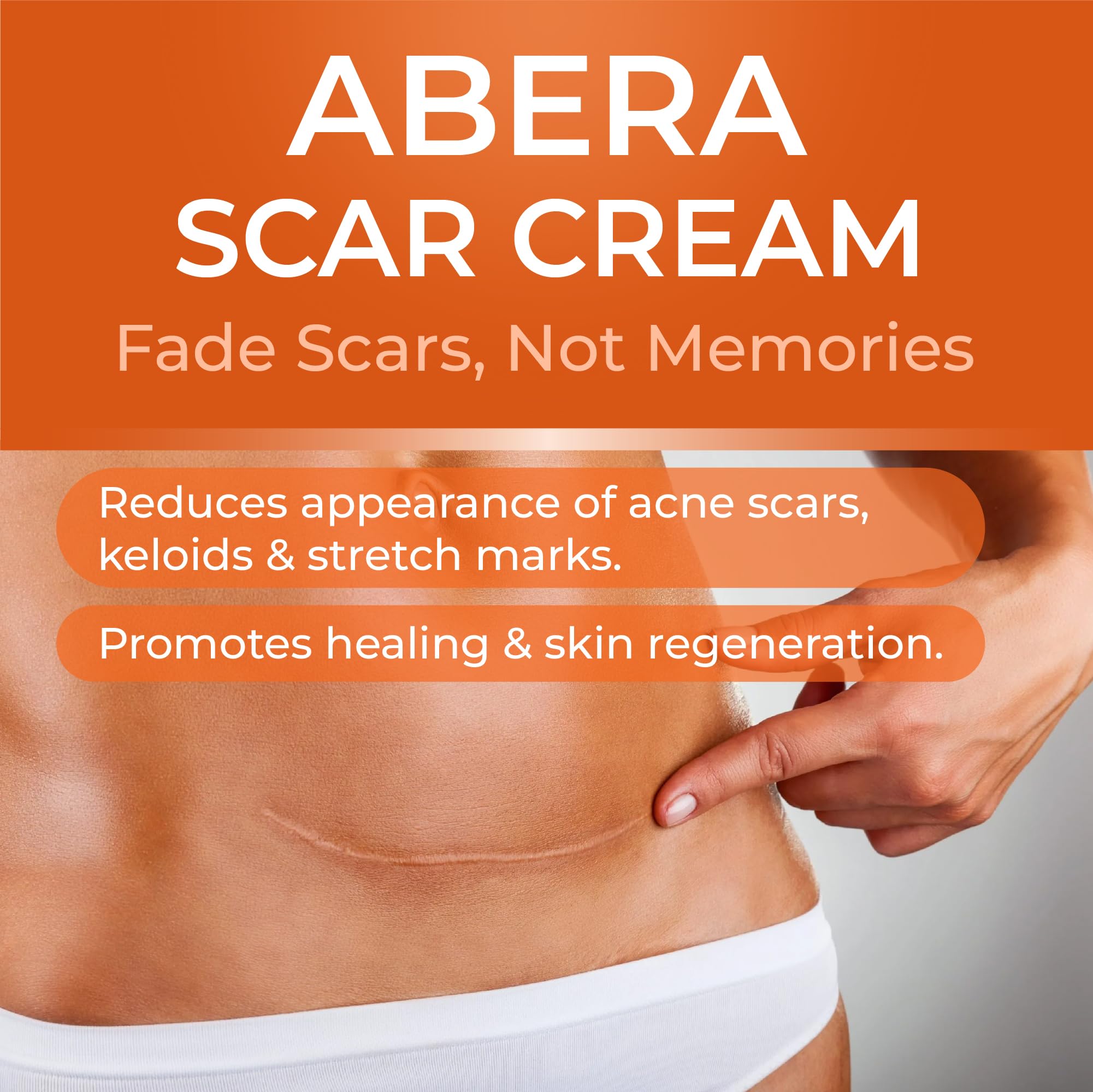 ABERA Scar Cream jar closeup highlighting smooth application.