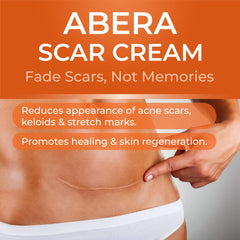 ABERA Scar Cream jar closeup highlighting smooth application.