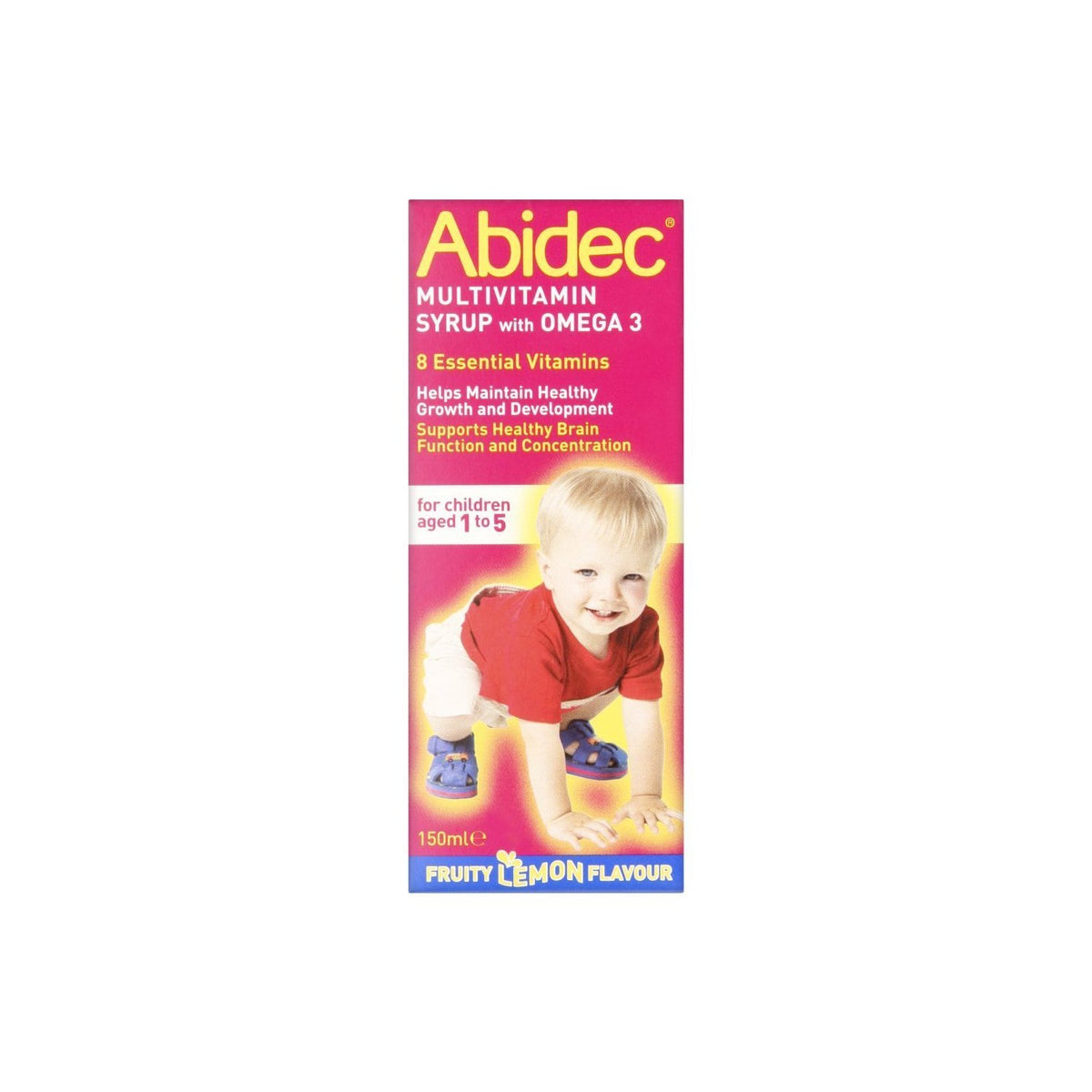 Abidec Multivitamin Syrup with Omega-3 bottle pour supports healthy growth and focus