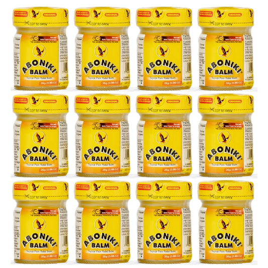 Aboniki balm pain-relief jar closeup shows deep-penetrating comfort.