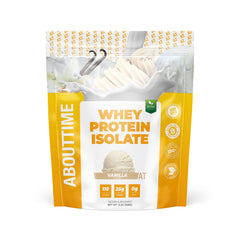 About Time Whey Protein Isolate Vanilla bottle highlights clean ingredients for daily lean muscle support