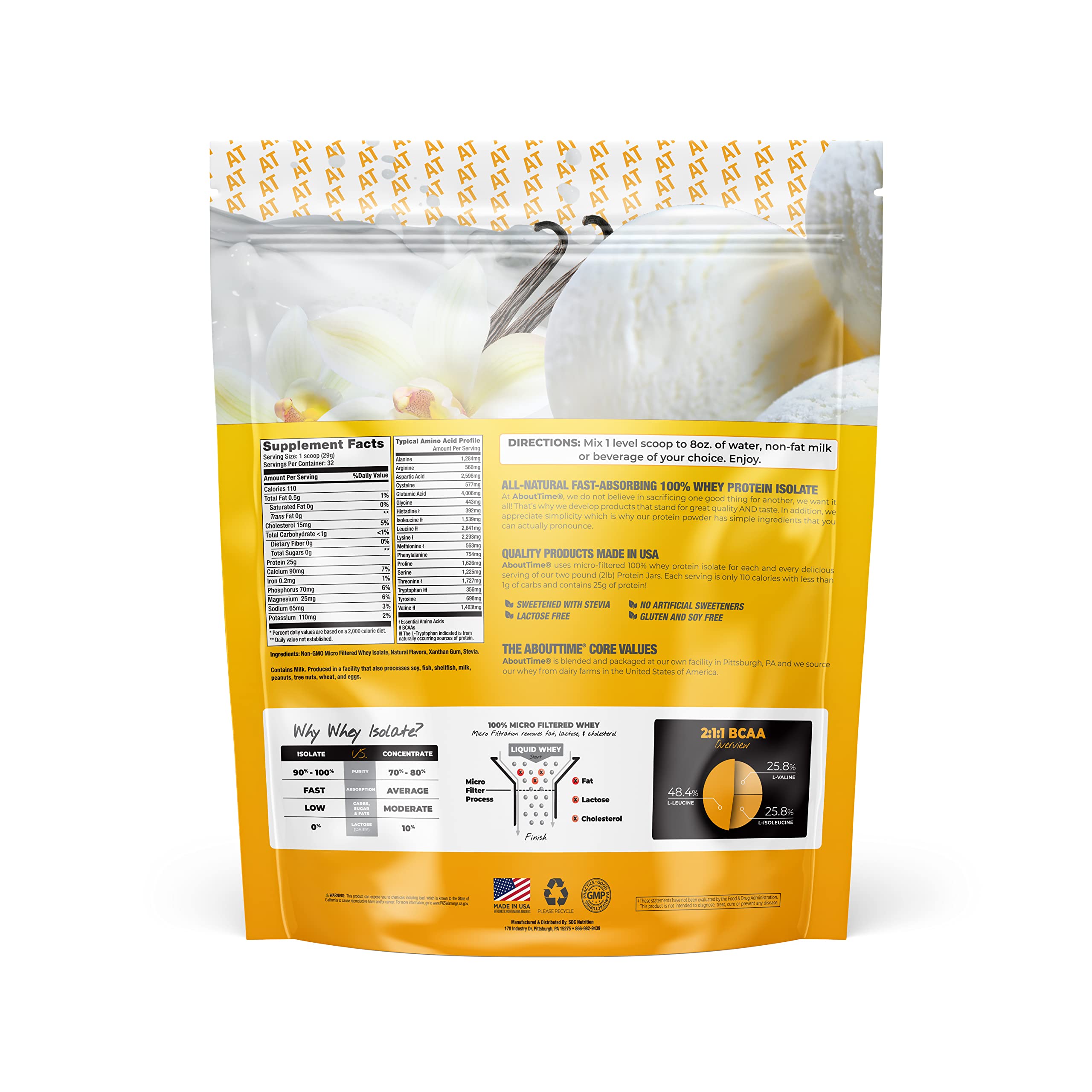 About Time Whey Protein Isolate Vanilla powder shows quick mixing with no lumps