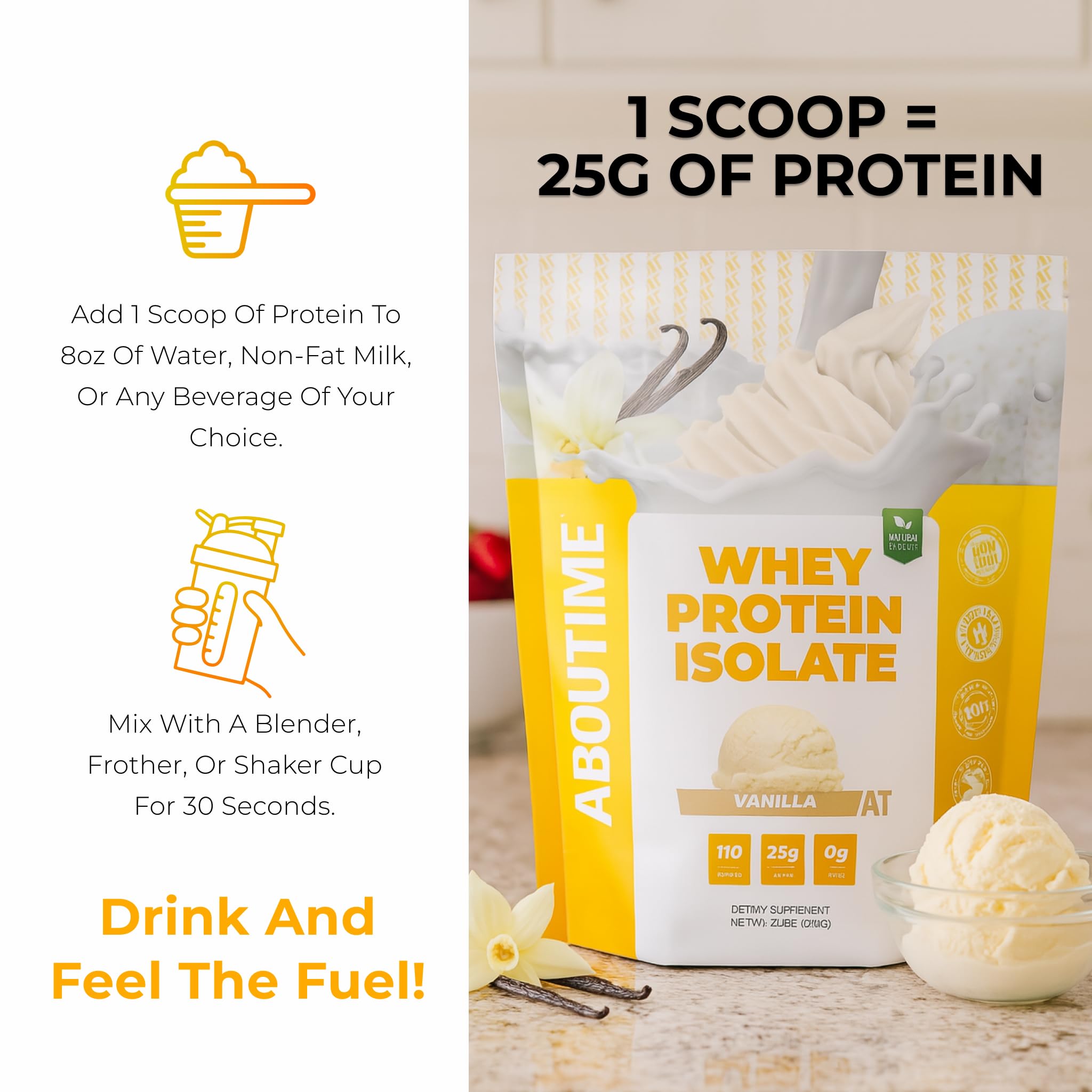 Vanilla smoothie idea with About Time whey isolate for a tasty breakfast